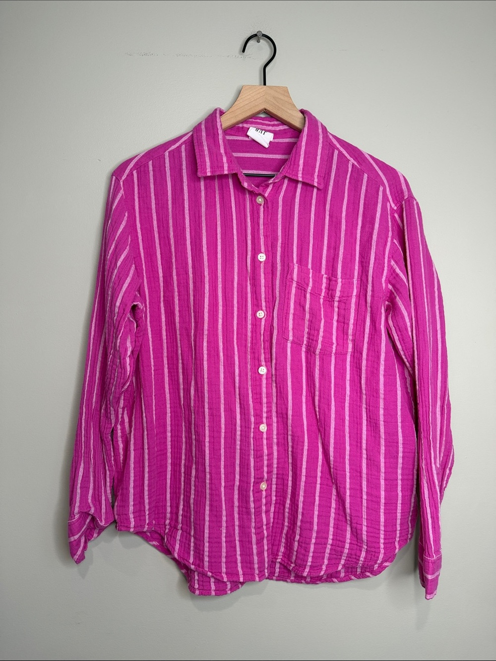 Gap The Big Shirt Pink and White Small 100% Cotton